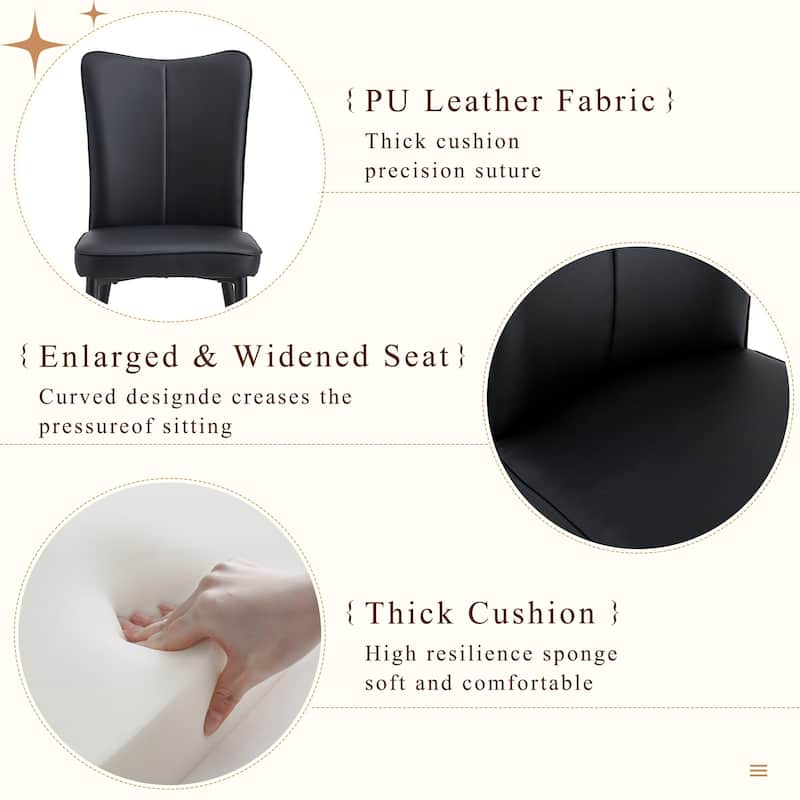 Minimalist Dining Table Set with 8 Upholstered Chairs, Black PU Leather Dining Chairs with Metal Legs