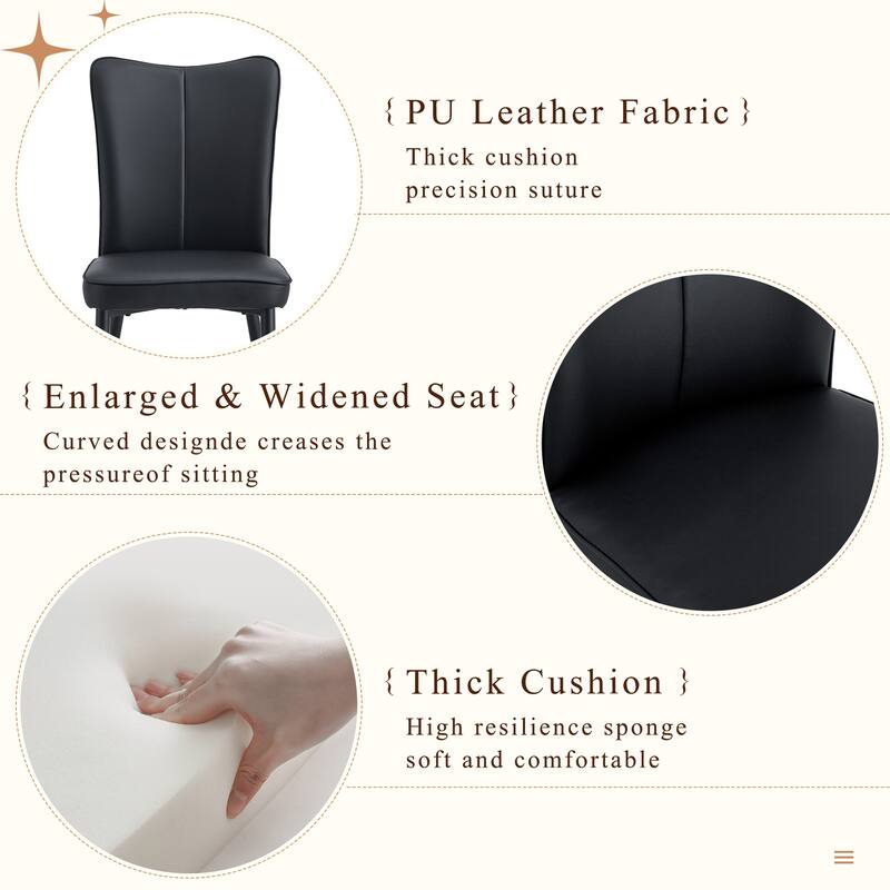Simple Upholstered Chairs with Metal Legs, Black Dining Set with Dining Table and PU Leather Dining Chairs