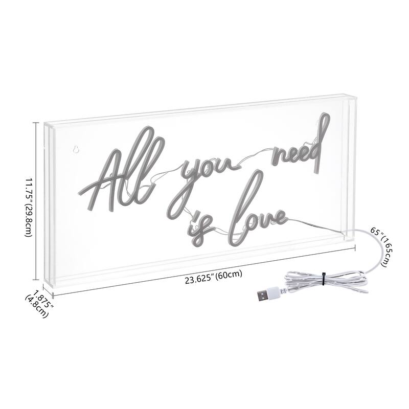 All You Need Is Love 23.63" X 11.75" Contemporary Glam Acrylic Box USB Operated LED Neon Light, Pink by JONATHAN Y