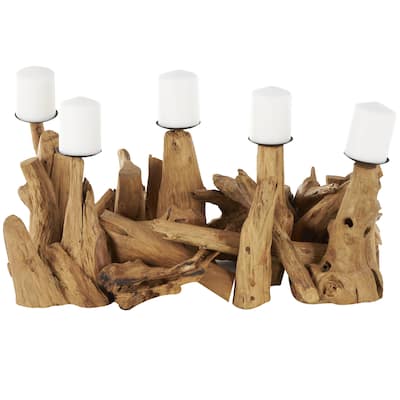 Teak Wood Handmade Live Edge Candelabra - Brown - Roche River Decor