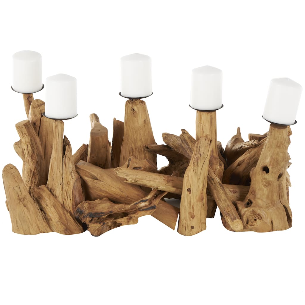 Teak Wood Handmade Live Edge Candelabra - Brown - Roche River Decor