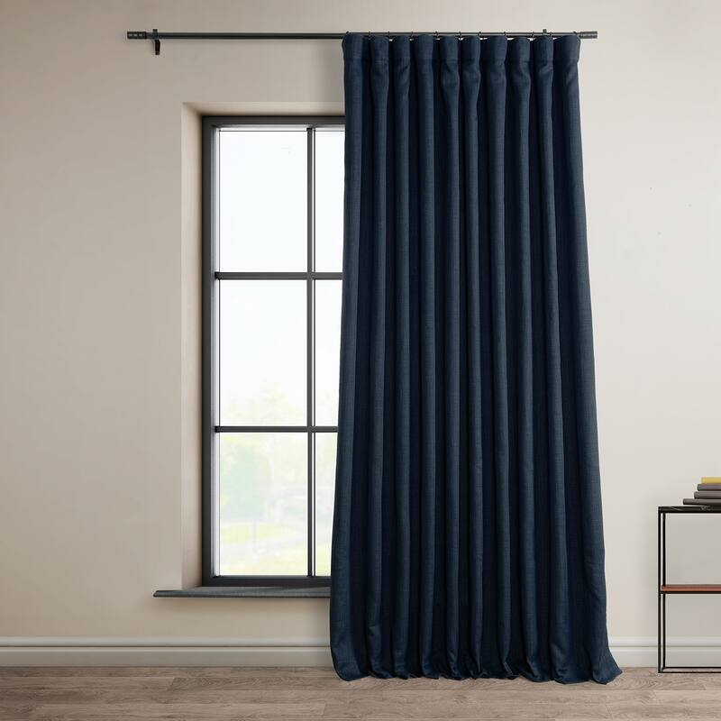 Exclusive Fabrics Faux Linen Extra Wide Room Darkening Curtains (1 Panel) - 100 X 120 - Nightfall Navy