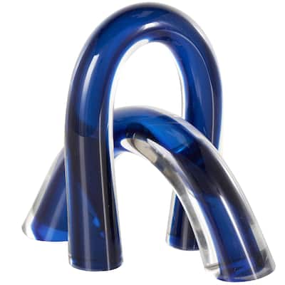 Glass Abstract Overlapping Arch Decorative Sculpture with Clear Accents - Set of 2 Blue or Orange - Roche River Decor