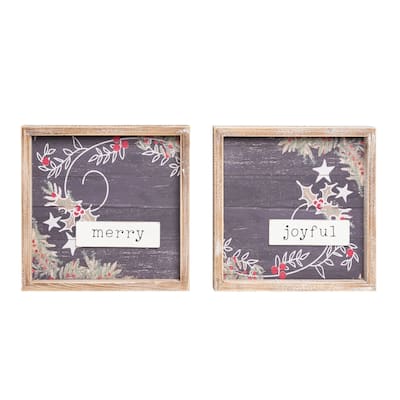 Transpac Wood Dimensional Word Christmas Decor set of 2 Christmas Home Decorations