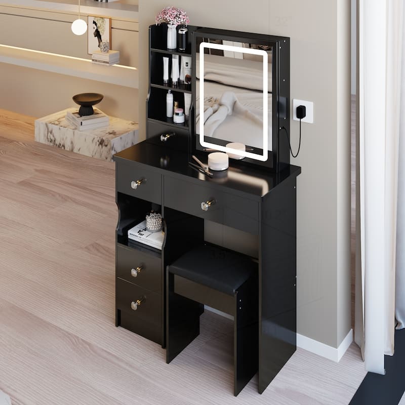 Compact Desktop Vanity Table with LED Mirror and Spacious Storage