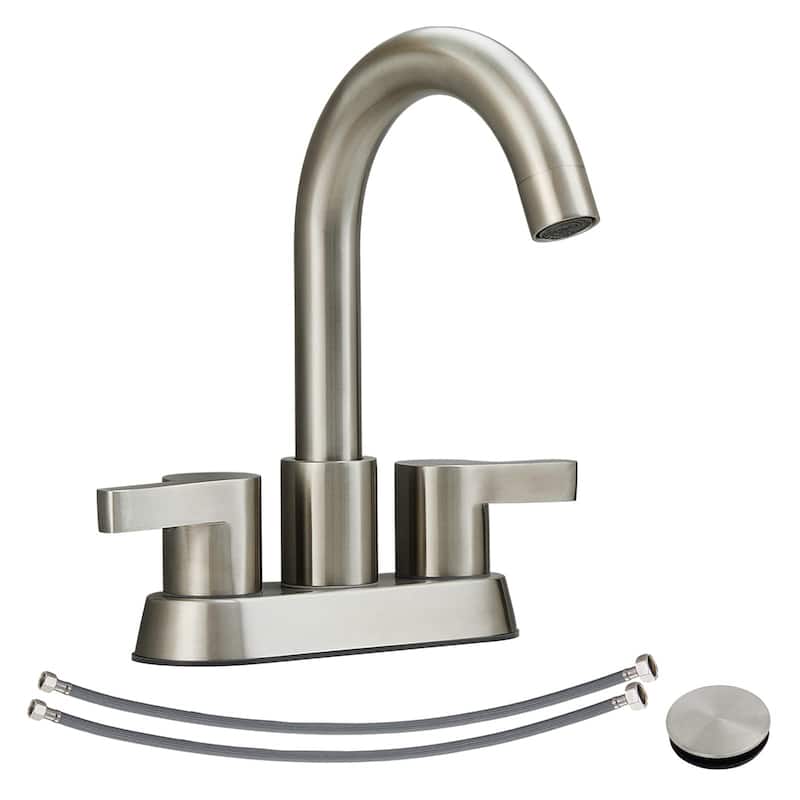 Bathroom Faucet 2 Handle 4 Inch Centerset Bathroom Sink Faucets 3 Hole with Pop Up Drain and Water Supply Lines, Matte Black - Nickel