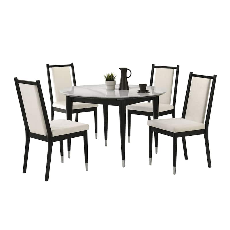 Furniture of America Kalor Modern 5-Piece Black and White Sintered Stone Top Round Dining Table Set