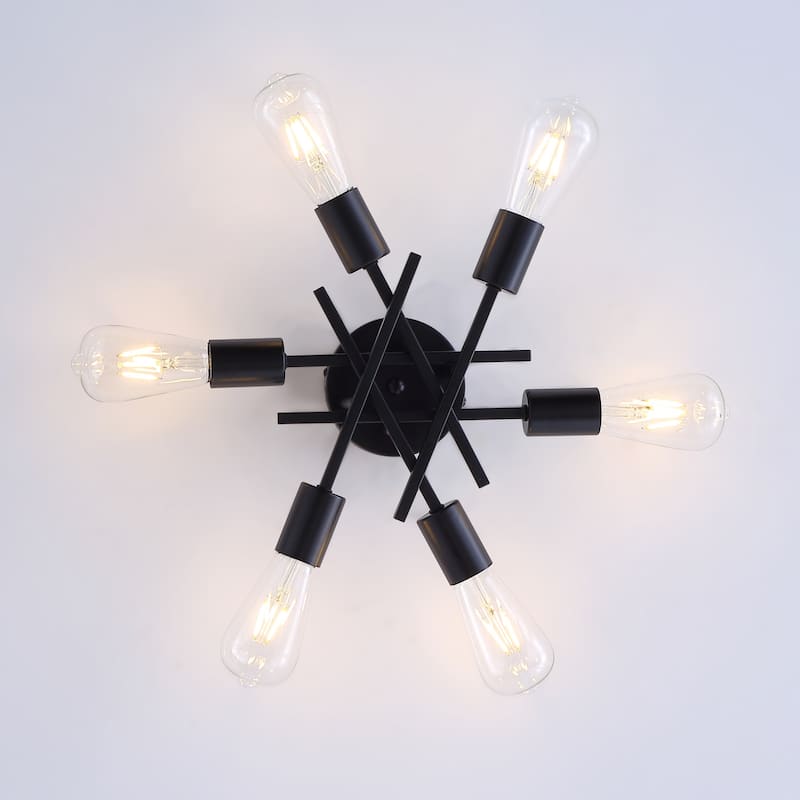 Modern Black 6-Light Unique Sputnik Semi Flush Mount Lighting Fixture