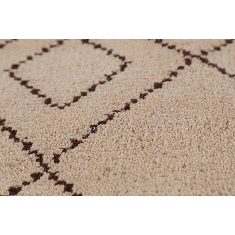 Hand Knotted Oriental 100% Wool Carpet Modern Geometric Beige & Ivories Moroccan Area Rug - 8' 0'' X 5' 0''