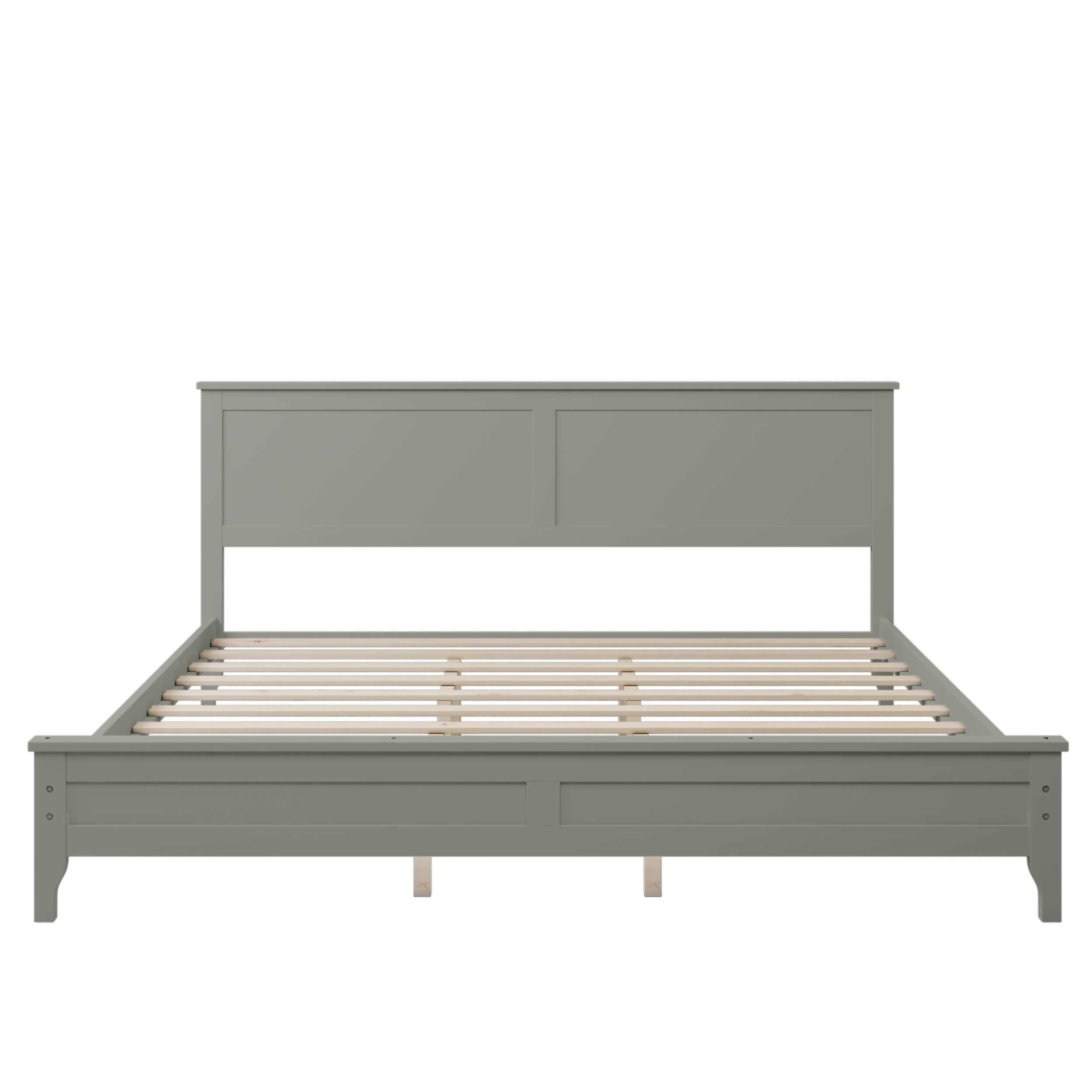 Gray Modern Solid Wood LowProfile King Size White Platform Bed Frame