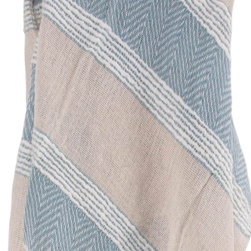 HomeRoots 50" X 60" Aqua Cotton Woven Striped Throw Blanket with Fringe