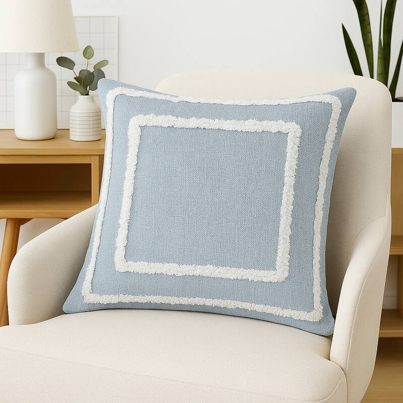 Sevita Guajira Contemporary Textured Sky Blue/White Cotton Throw Pillow