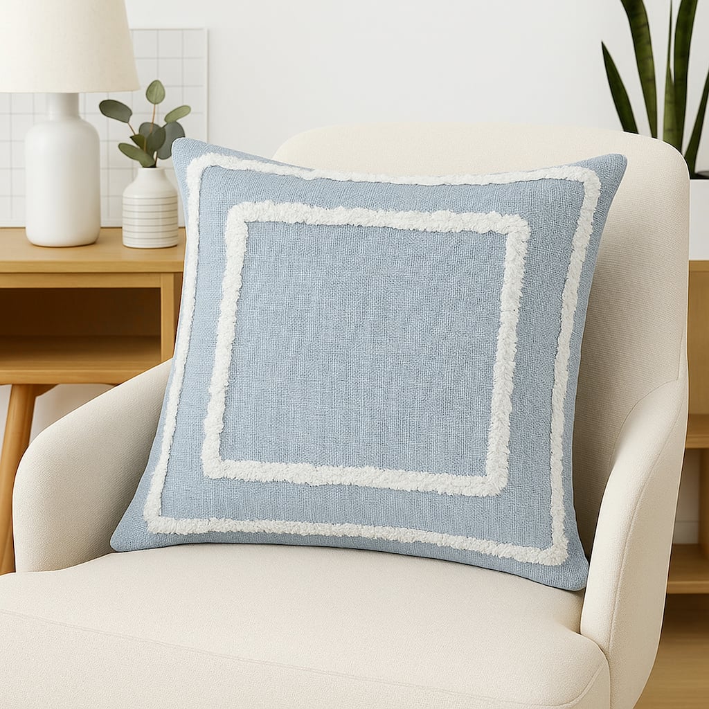 Sevita Guajira Contemporary Textured Sky Blue/White Cotton Throw Pillow