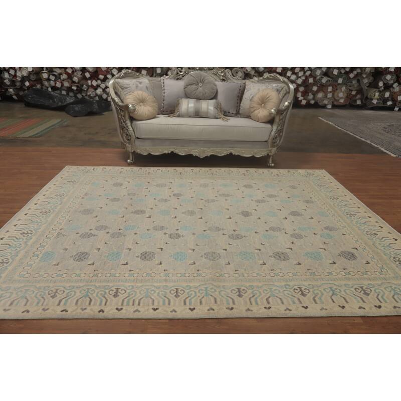 Hand Knotted Oriental 100% Wool Carpet Transitional All-Over Greys & Charcoal Oushak Area Rug - 9' 10'' X 7' 9''