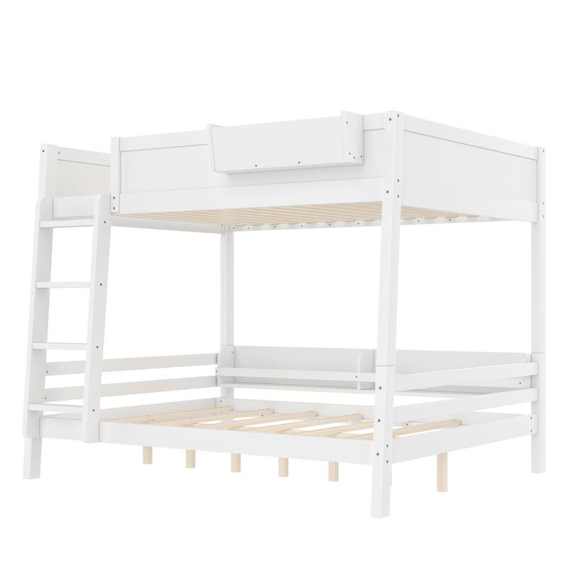 Queen Bunk Bed With Storage Shelf and Bookshelf,Wood Bunk Bed with Ladder and Guardrails,Detachable Design