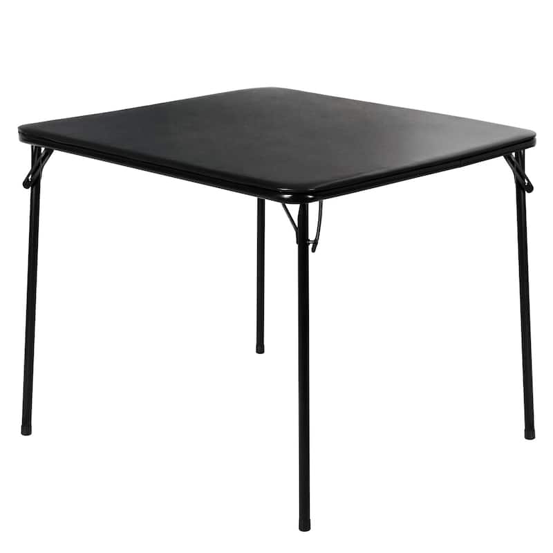 Javlergo 34" Square Folding Card Table with PU Leather Top Portable Game Activity Table with Collapsible Legs for Small Spaces - Black