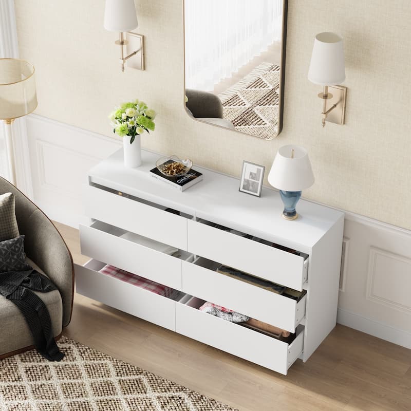 Timechee 6 Drawer 59'' W Chest&Dresser White/Dark Brown