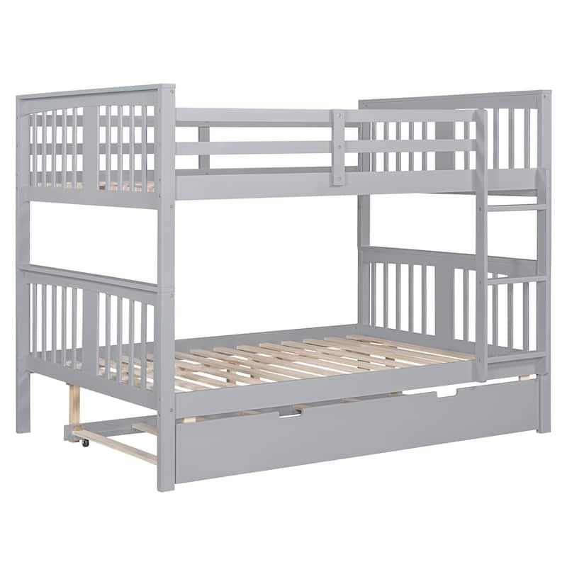 Solid Full Size Bunk Bed with Trundle, Ladder, and Safety Guardrails