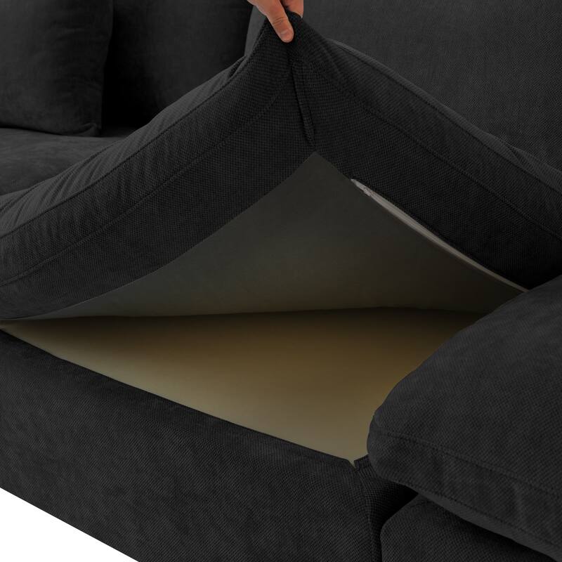 155.9" L-shaped Modern Linen Sectional Modular Sofa 4-Seater Down Filled Cloud Couch with Ottoman