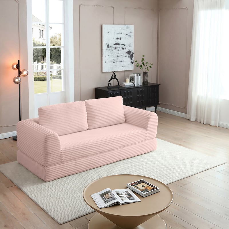 Modern Corduroy Sleeper Couch , Futon Modular Upholstered Boneless Sofa