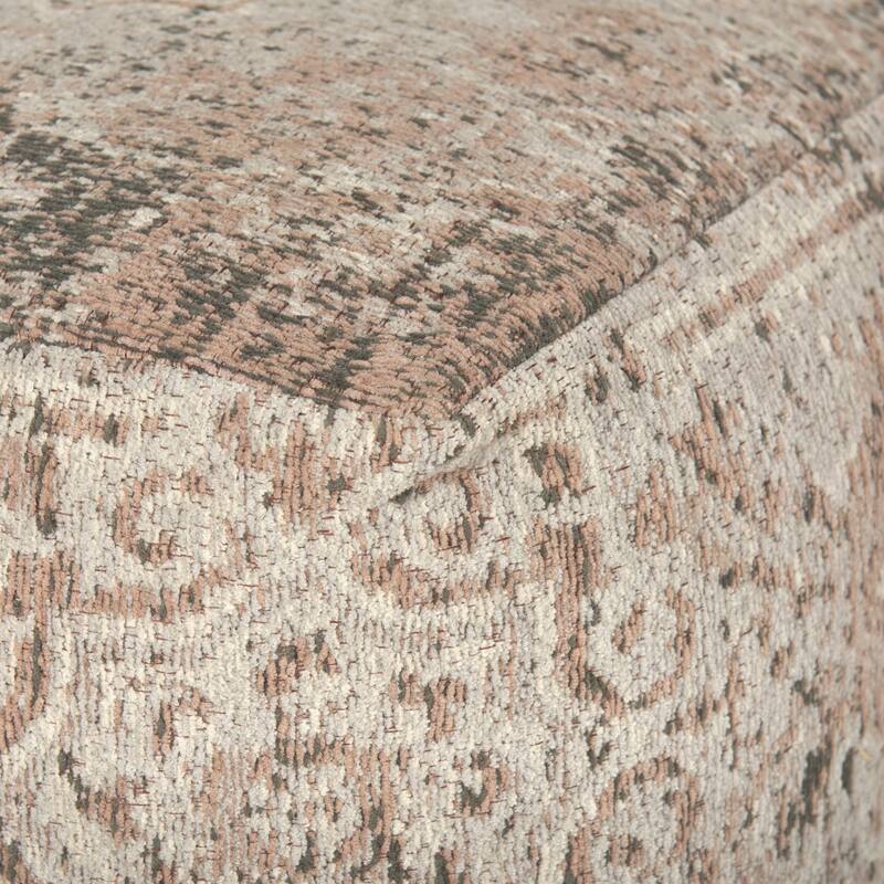 Mercana "Khloe" Small Cream Patterned Cotton Square Pouf