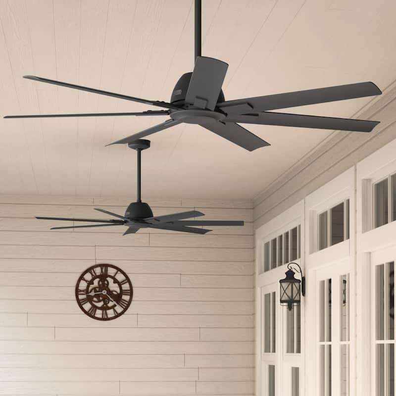 Hunter 60" Downtown Windmill Outdoor Ceiling Fan w/ Wall Control, Damp-Rated - Indoor-Outdoor, Industrial, Modern - ENERGY STAR! - Matte Black
