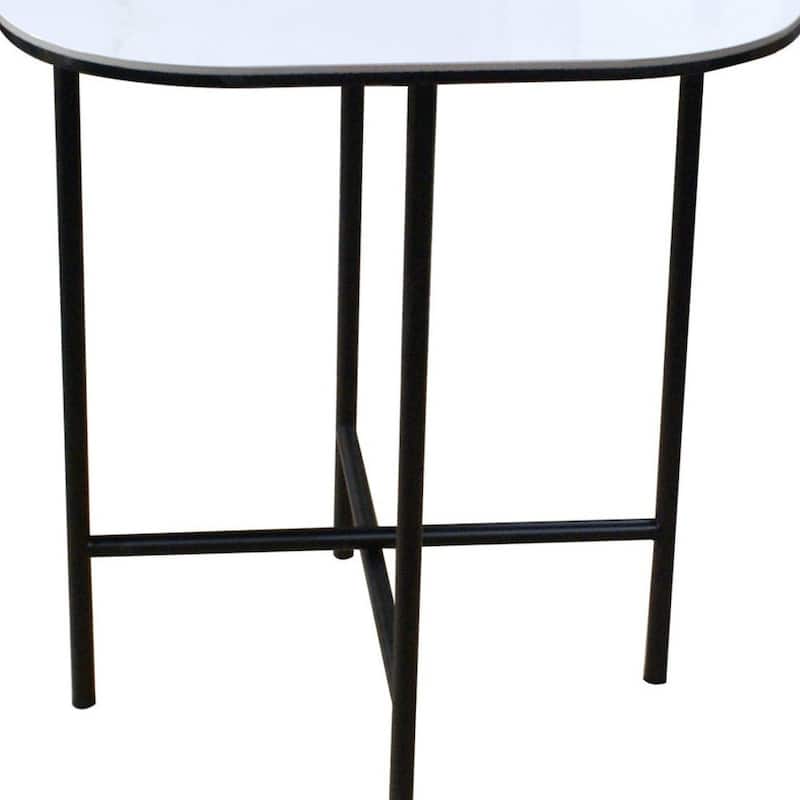 White Ceramic Square End Table with Metal Cross 4 Leg Base - 20” x 20” x 22” (D x W x H)