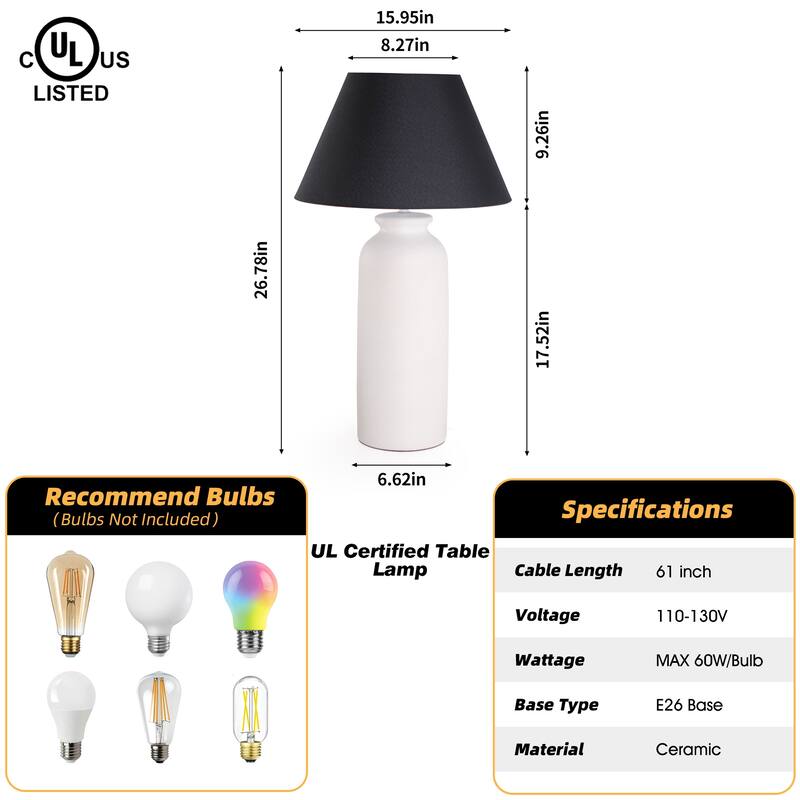 28 in. Nordic Ceramic Table Lamp with Sandblasting and Linen Shade for Living Room, Bedroom, Dining Room