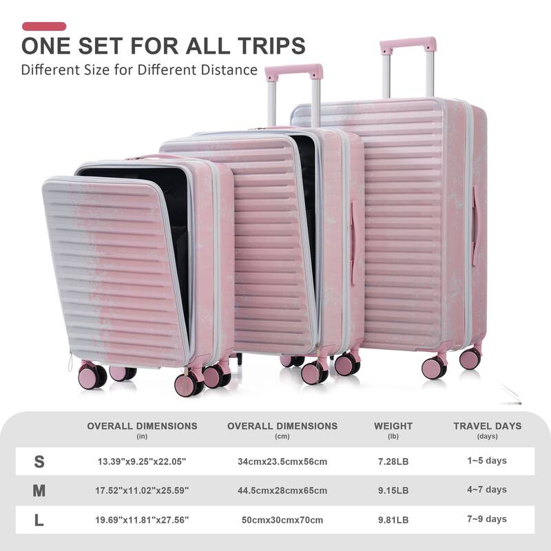 3 Piece Luggage Sets Expandable Suitcases with Front Pocket, TSA Lock USB Interface and Universal Wheel & Cup Holder