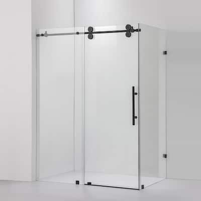 Villena 52" W x 78" H Single Sliding Shower Enclosure,Matt Black - 52 inches