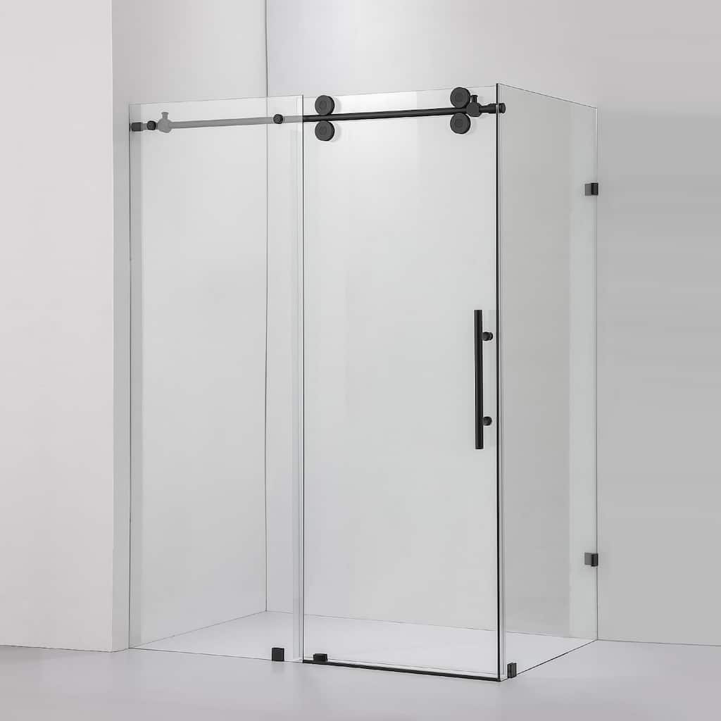 Villena 52" W x 78" H Single Sliding Shower Enclosure,Matt Black - 52 inches