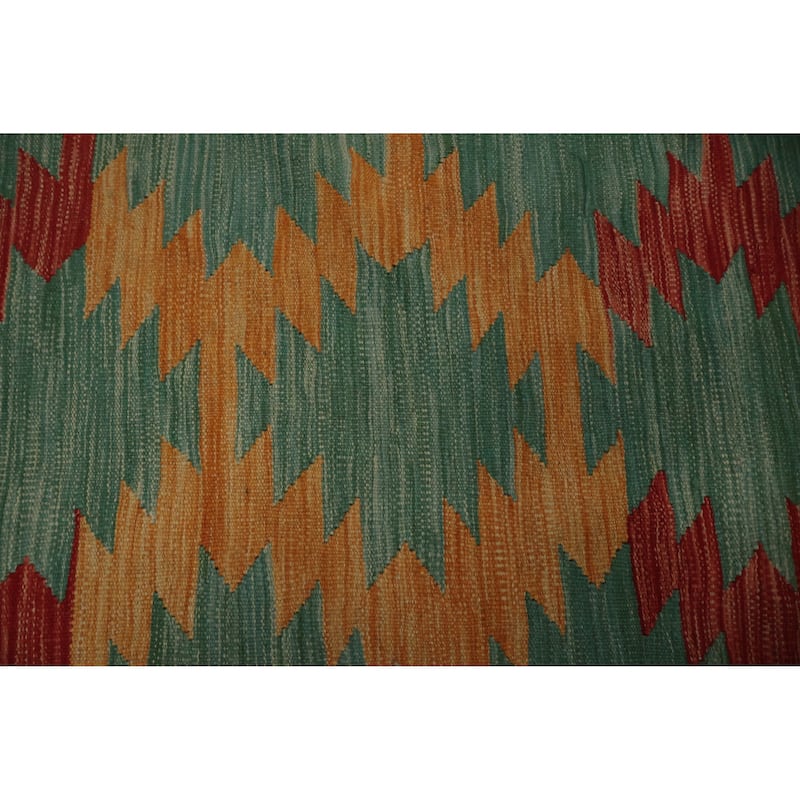 Hand Woven Oriental 100% Wool Carpet Southwestern All-Over Green Kilim Area Rug - 14' 5'' X 11' 3''