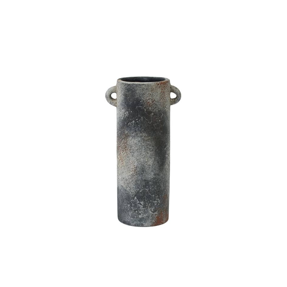 Ceramic Antique Style Textured or Washed Vase with Handles - Dark Gray, Beige, Red or Cream - Roche River Decor