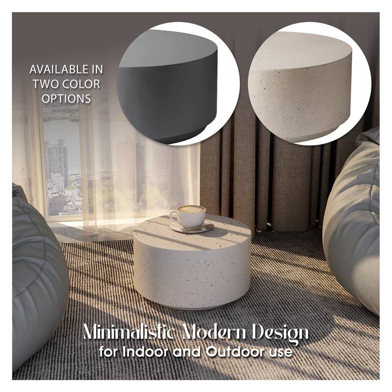Terra 36-Inch Wide Coffee Table in Fiberstone Round Accent Center Table for Indoor and Outdoor Patio Use