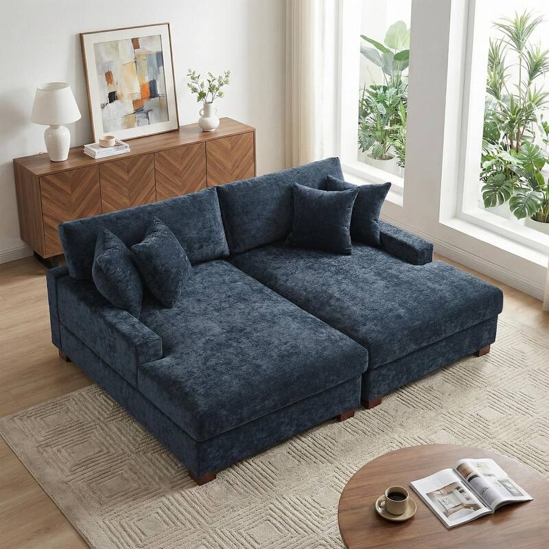 Modern Upholstered Chenille Modular Sectional Sofa with 2 Chaise