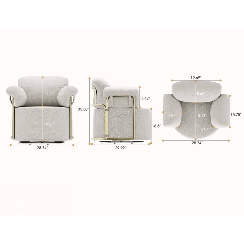 360 Degree Barrel Swivel Accent Sofa Chair, Beige, Metal, 30x29x36 Inch
