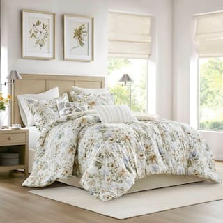 Harbor House Blue Herbal 6 Piece 100% Cotton Sateen Print Oversized Comforter Set