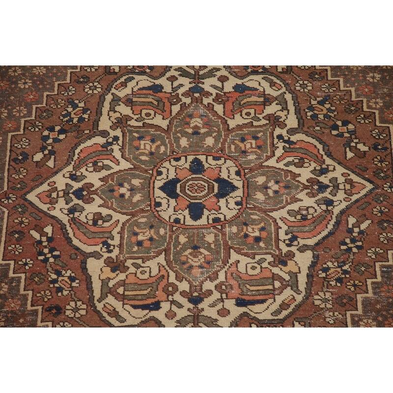 Hand Knotted Oriental 100% Wool Carpet Traditional Tribal Brown Bakhtiari Area Rug - 9' 10'' X 6' 2''