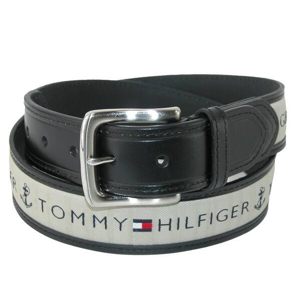 Shop Tommy Hilfiger Men S Leather Casual Belt With Fabric Inlay