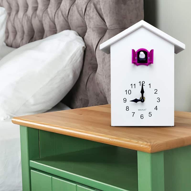 Walplus White Minimalist Cuckoo Clock Colorful Window 4 Changeable Birds