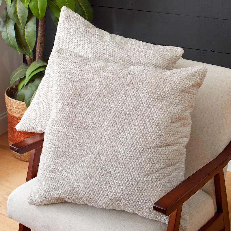 Sorra Home Velvet Shimmer Indoor Textured Knife Edge Square Pillows (Set of 2) - 24 in - Sutherland Peyote
