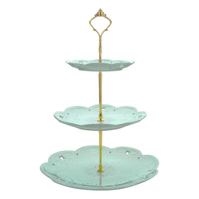MALACASA, Series Sweet.Time, 3-Tier Cupcake Tower Stand Porcelain Green Dessert Stand - 8' x 10'