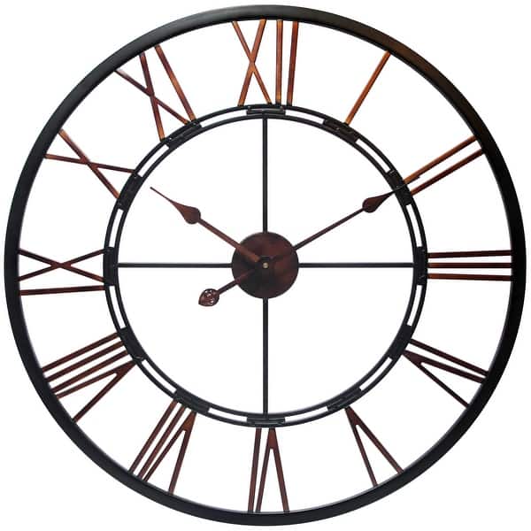slide 2 of 7, Metal Fusion Black and Bronze Large Open Face 28 inch Wall Clock by Infinity Instruments - 28 x 1.5 x 28