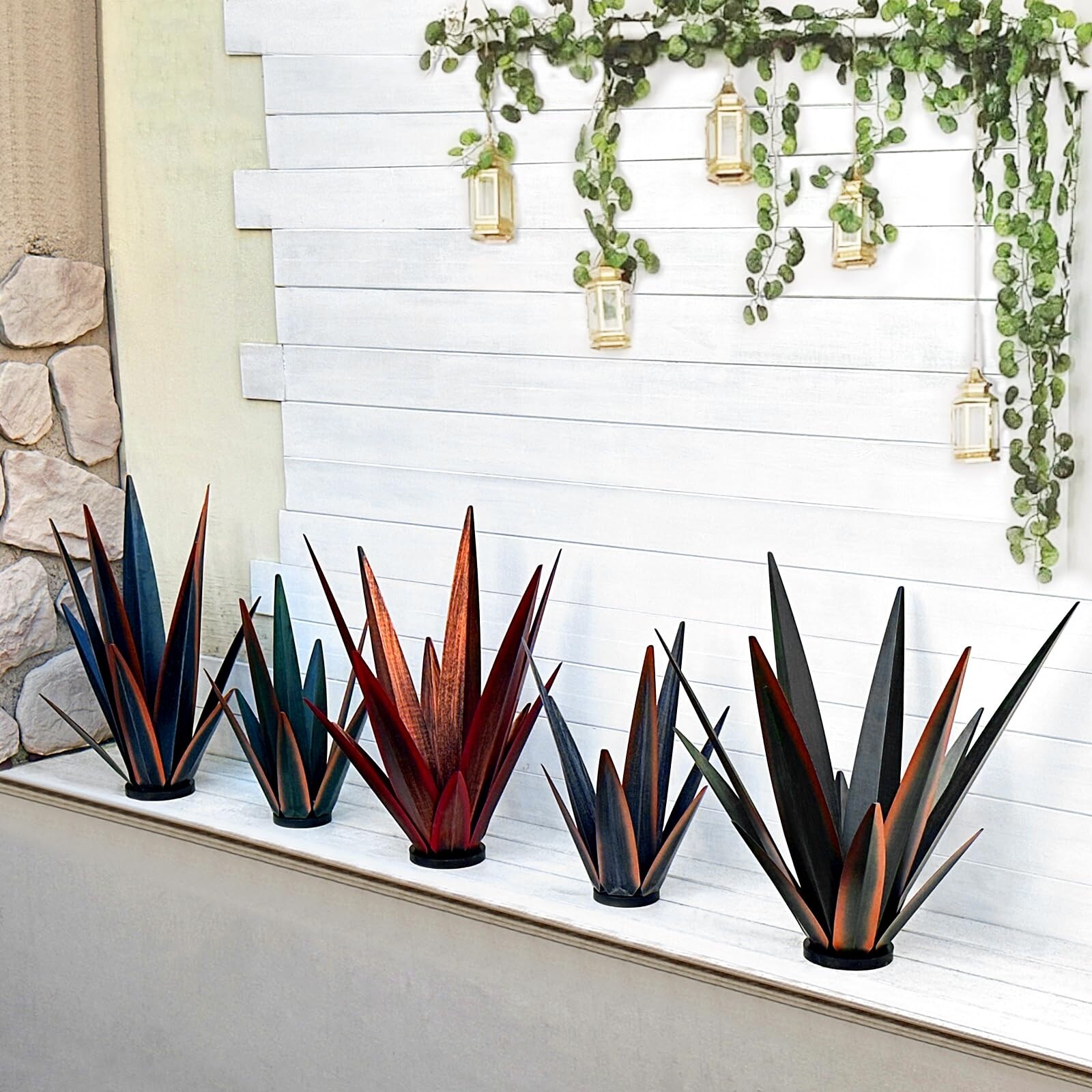 Sculpture Agave Tequila Métal 35cm - Déco Rustique Jardin Extérieur | Résistant Intempéries
