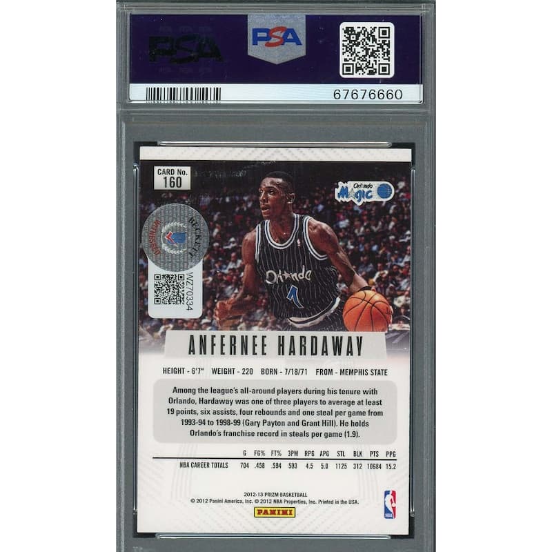 Anfernee Hardaway 2012 Panini Silver Prizm Signed Card #160 Auto Graded PSA 10 - 8'6" x 11'6"