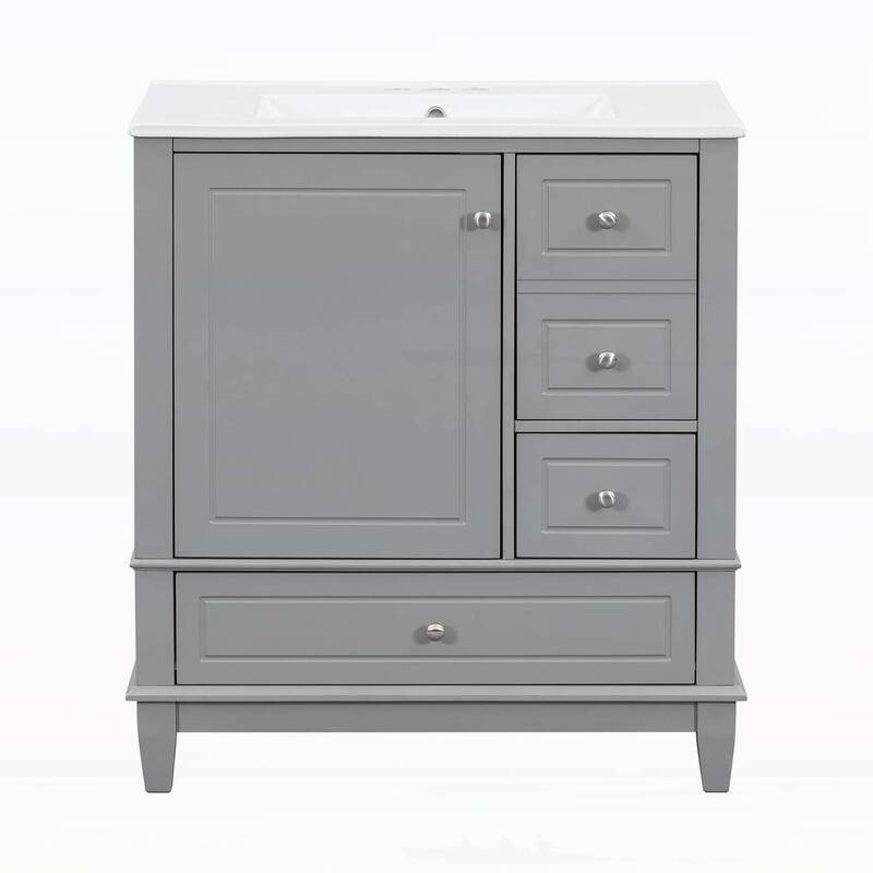 Freestanding Vanity Set with Shelf and Three Drawers,Soft Close Door