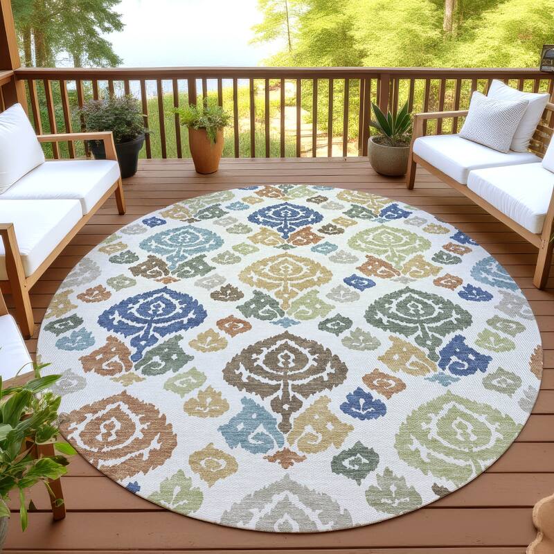 Machine Washable Indoor/ Outdoor Casual Zona Chantille Rug - Ivory - 8' x 8'