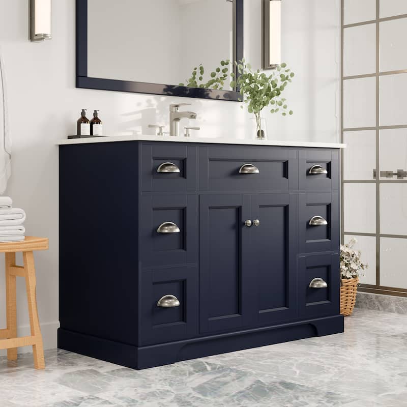 Epic 48"W SS Bath Vanity with Carrara Quartz Top & Undermount Sink