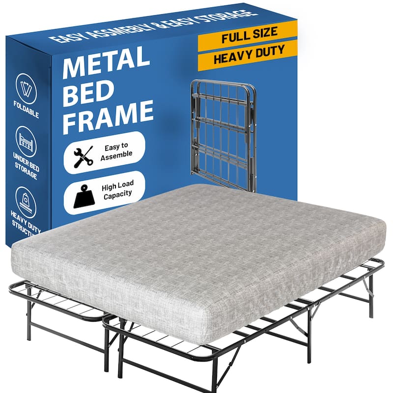 14-Inch Foldable Metal Platform Bed Frame with Tool Free Setup, Sturdy Steel, No Box Spring Needed - Full