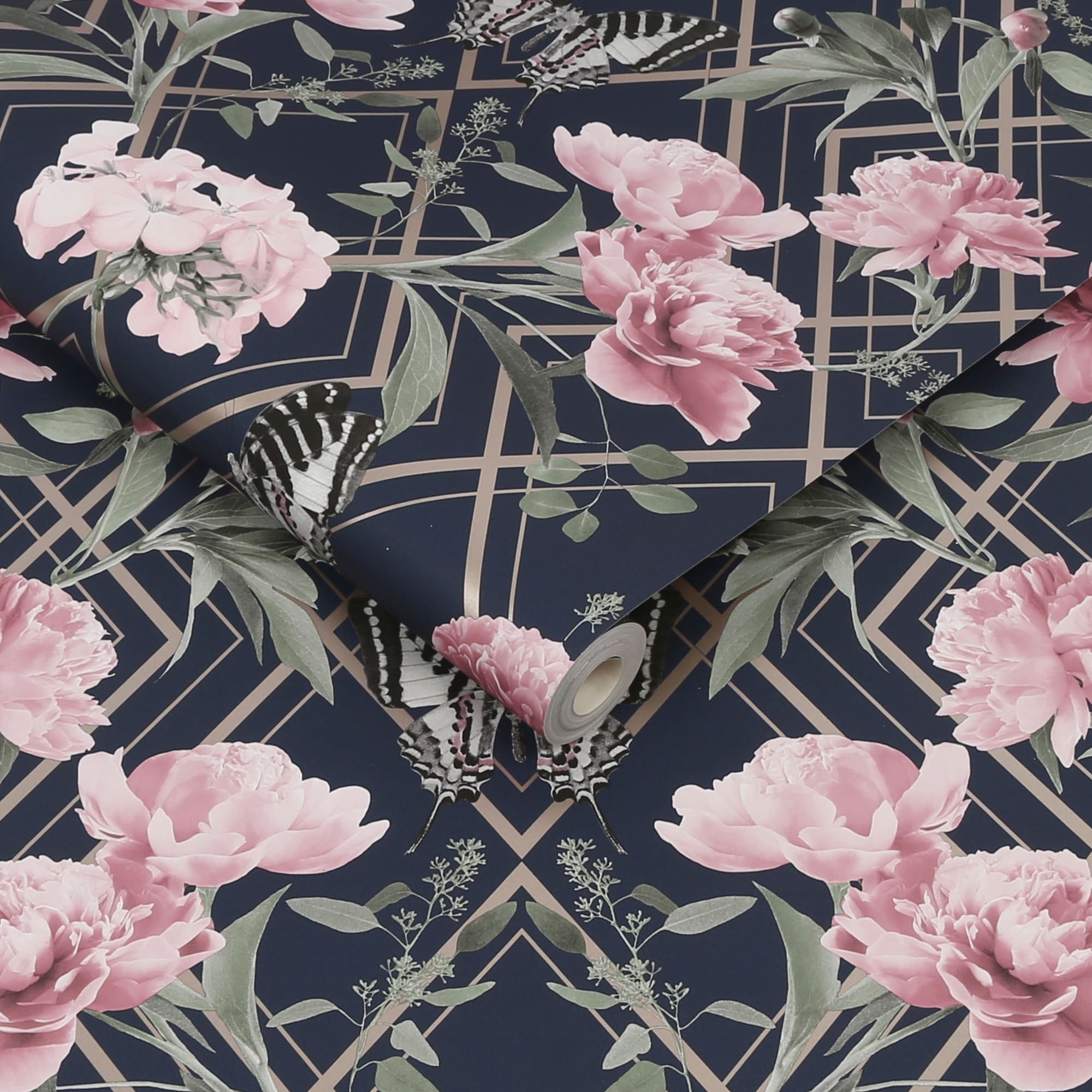 Pink and cheap navy wallpaper